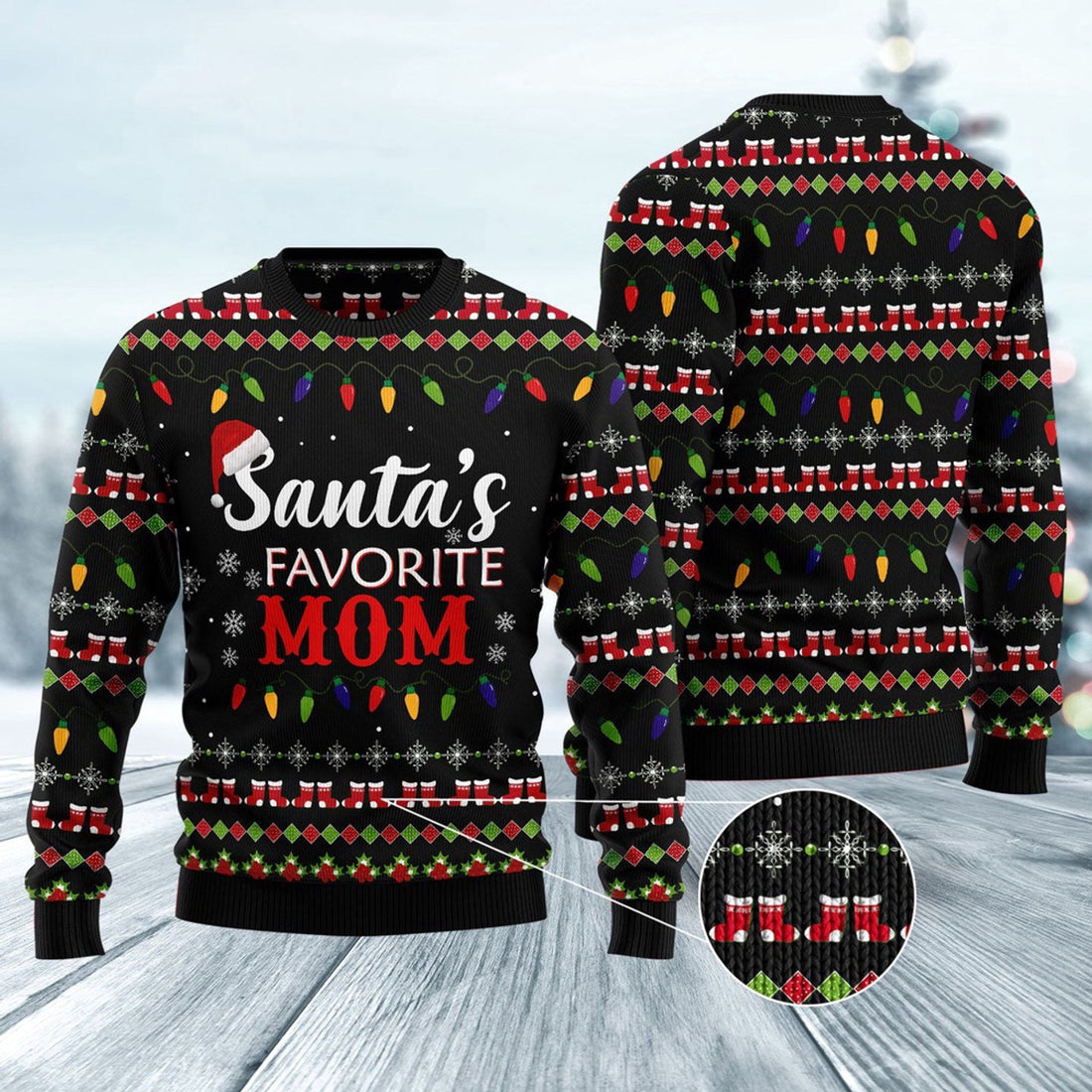 FUNSTUFFPRINT Santa'S Favorite Mom Ugly Christmas Sweater, Christmas Sweater, Ugly Sweater, Funny Xmas Sweaters Ugly Sweater