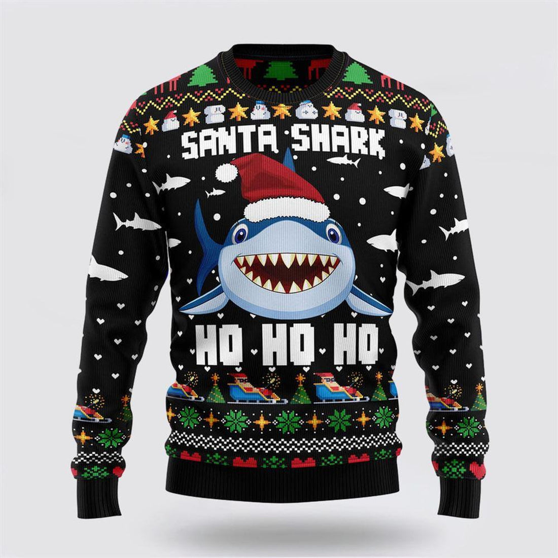 FUNSTUFFPRINT Santa Shark Ho Ho Ho Ugly Christmas Sweater – Sweater Gifts For Pet Lover Ugly  Sweater