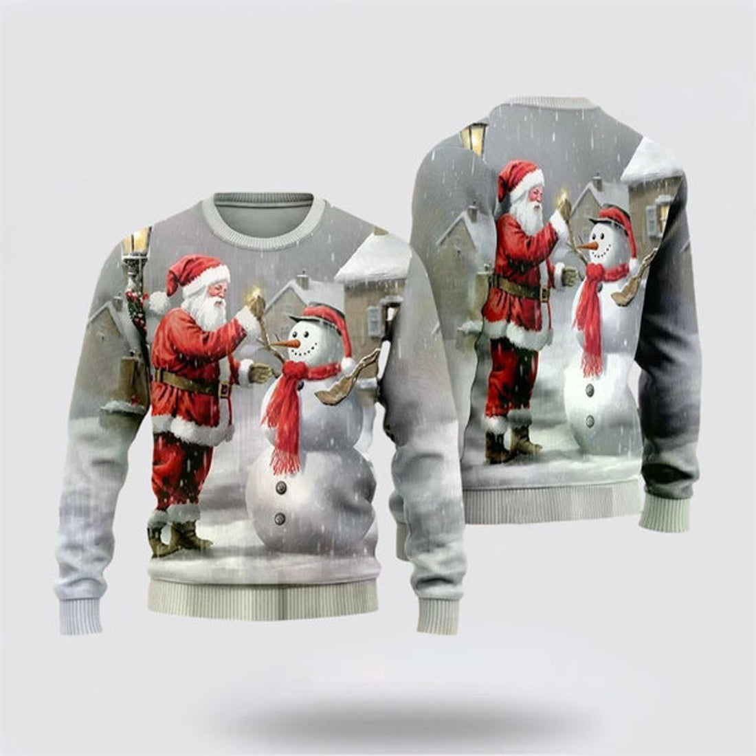 FUNSTUFFPRINT Santa & Snowmans Ugly Christmas Sweater For Men And Women, Best Gift For Christmas, The Beautiful Winter Christmas Outfit Ugly Sweater