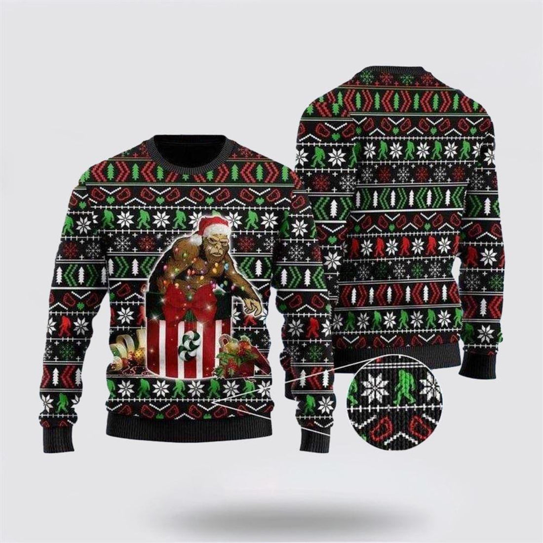 FUNSTUFFPRINT Santa Squatch Bigfoot Christmas Sweater Festive Gift Box Design – Gifts For Bigfoot Lovers Ugly  Sweater
