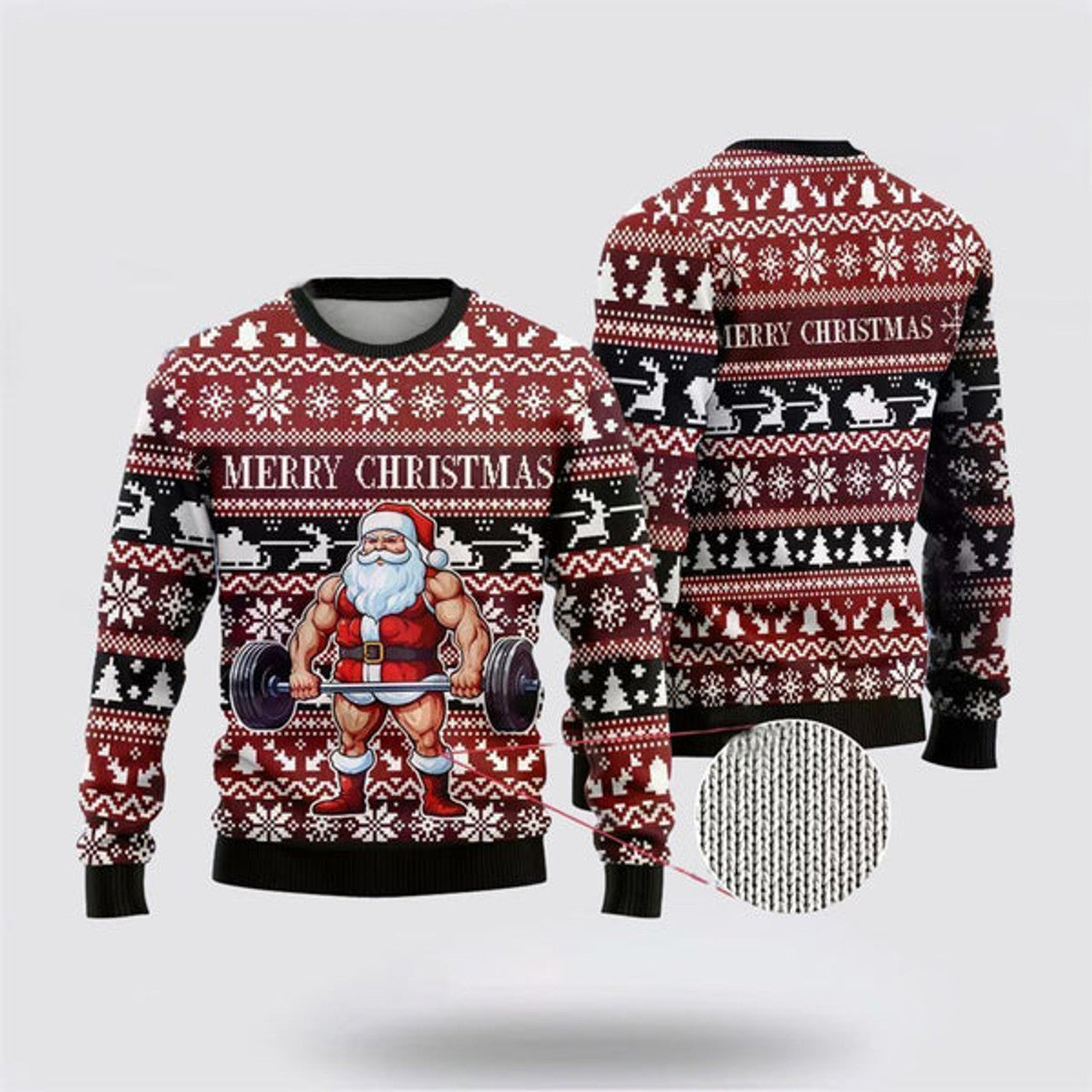 FUNSTUFFPRINT Santa Weightlifting Ugly Christmas Sweater For Men And Women, Best Gift For Christmas, The Beautiful Winter Christmas Outfit Ugly Sweater