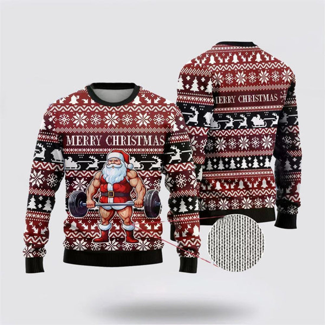 FUNSTUFFPRINT Santa Weightlifting Ugly Christmas Sweater For Men And Women, Best Gift For Christmas, The Beautiful Winter Christmas Outfit Ugly Sweater