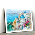 Santorini Greece Island Painting Canvas Wall Art - Canvas Wall Decor - Home Decor Living Room
