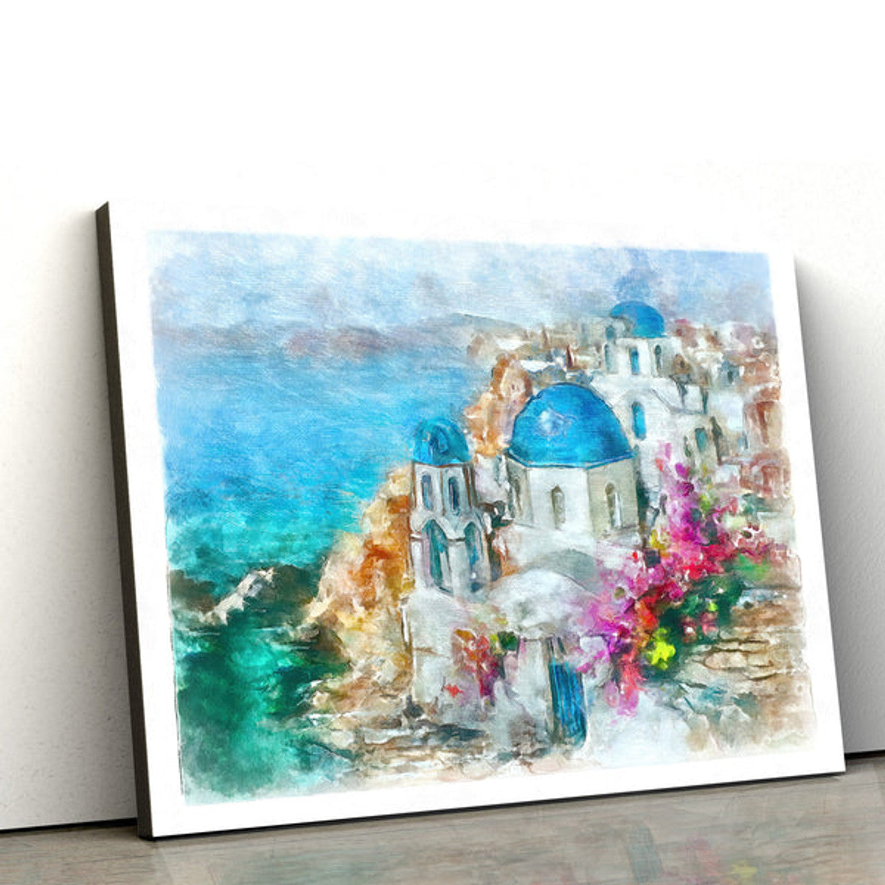 Santorini Greece Island Painting Canvas Wall Art - Canvas Wall Decor - Home Decor Living Room