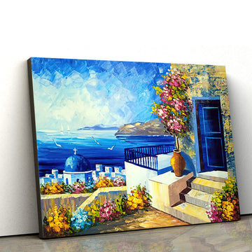 Santorini Oil Greece Island Painting Canvas Wall Art - Canvas Wall Decor - Home Decor Living Room