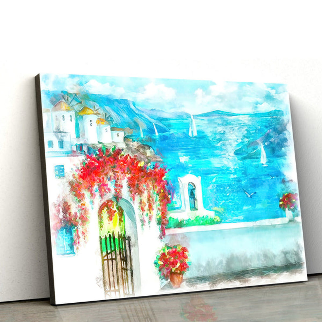 Santorini Seascape Painting Canvas Wall Art - Canvas Wall Decor - Home Decor Living Room