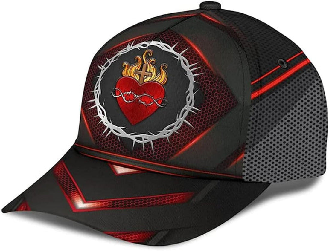 FUNSTUFFPRINT Sarced Heart Of Jesus Crown Of Thorns All Over Print Baseball Cap - Christian Hats For Men Women