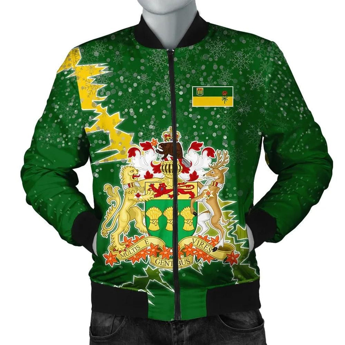 FUNSTUFFPRINT Saskatchewan Christmas Coat Of Arms Men Bomber Jacket Style 3D Bomber Jacket