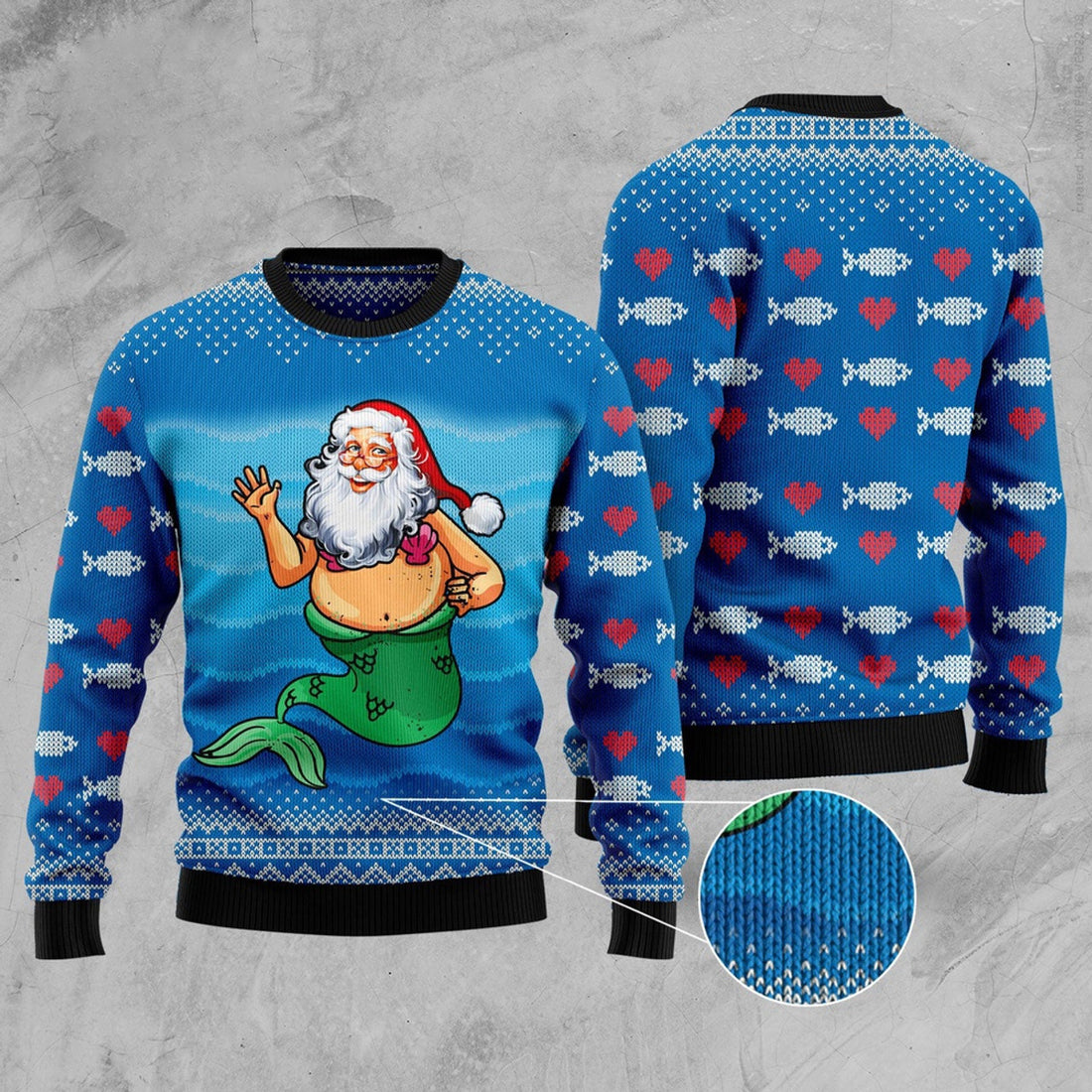 FUNSTUFFPRINT Satan Claus Mermaid Ugly Christmas Sweater, Christmas Sweater, Ugly Sweater, Funny Xmas Sweaters Ugly Sweater