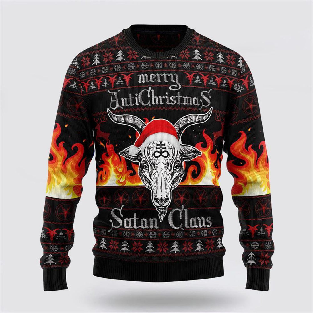 FUNSTUFFPRINT Satan Claus Merry Christmas Hail Satanic Ugly Christmas Sweater – Christmas Gifts For Frends Ugly  Sweater