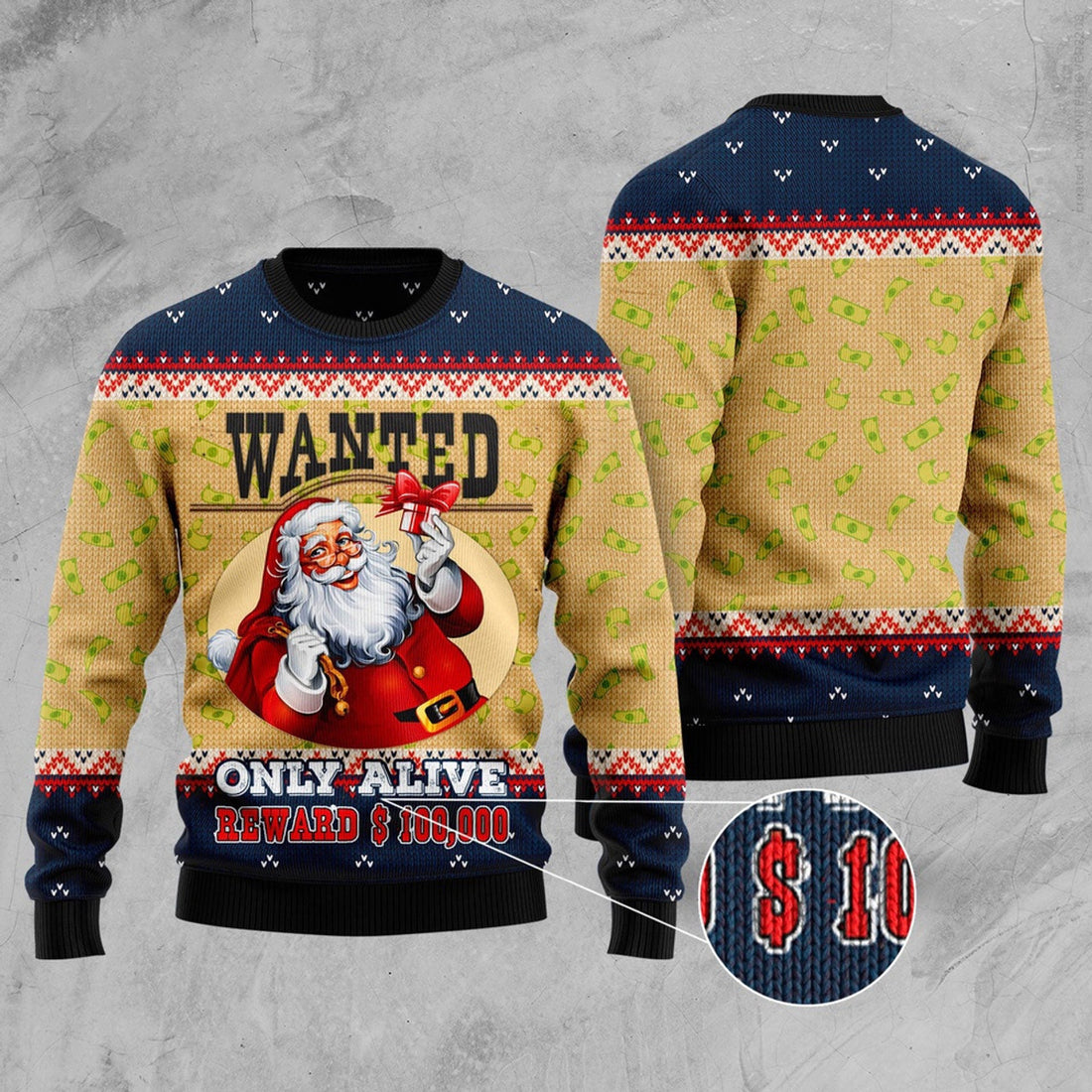 FUNSTUFFPRINT Satan Claus Wanted Only Alive Ugly Christmas Sweater, Christmas Sweater, Ugly Sweater, Funny Xmas Sweaters Ugly Sweater