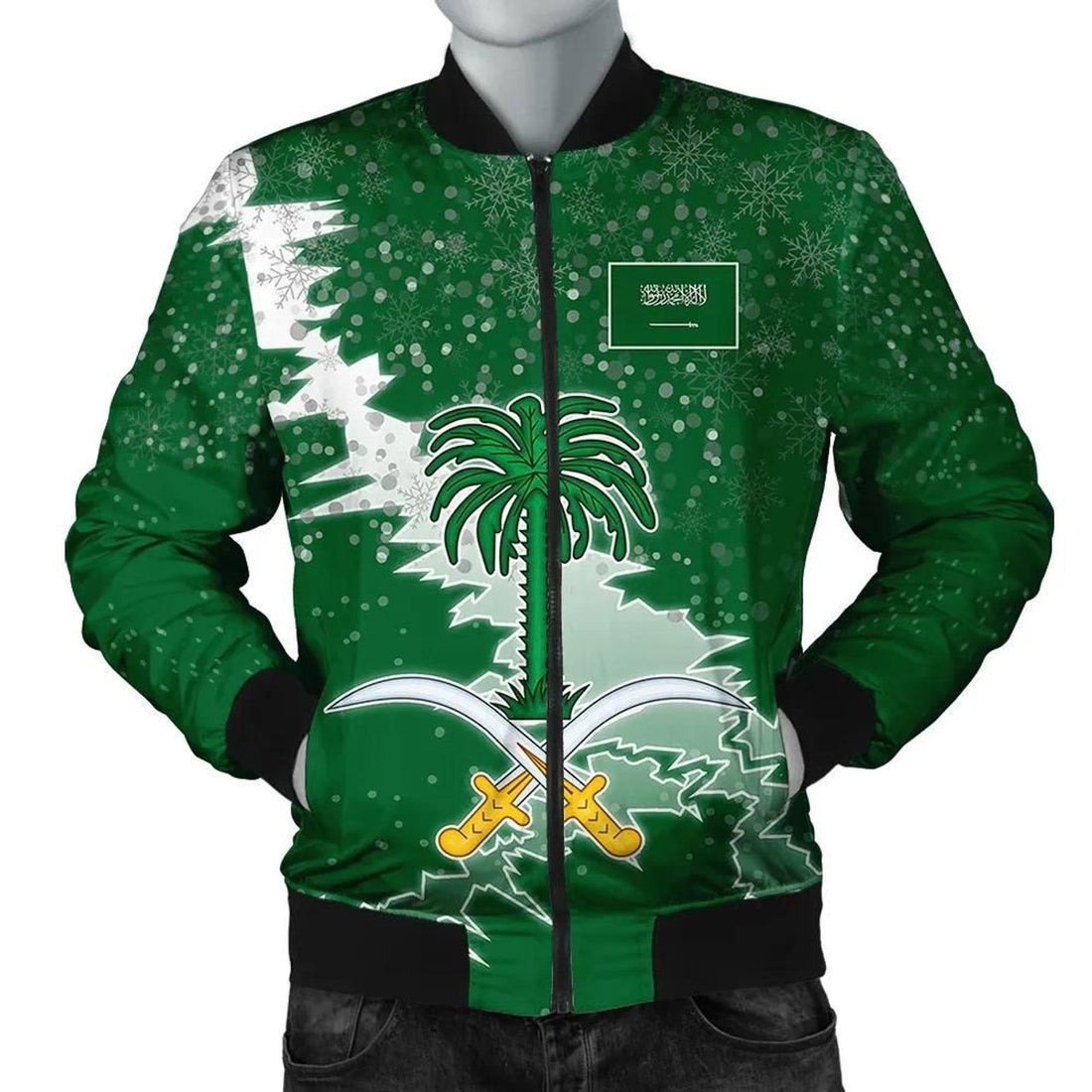 FUNSTUFFPRINT Saudi Arabia Christmas Coat Of Arms Men Bomber Jacket Style 3D Bomber Jacket