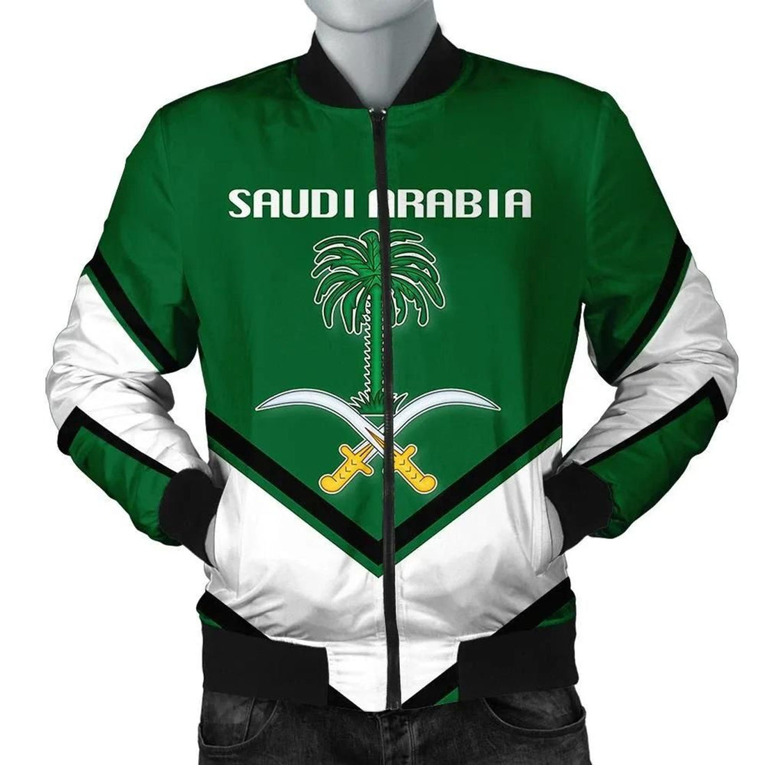 FUNSTUFFPRINT Saudi Arabia Coat Of Arms Men Bomber Jacket Lucian Style 3D Bomber Jacket