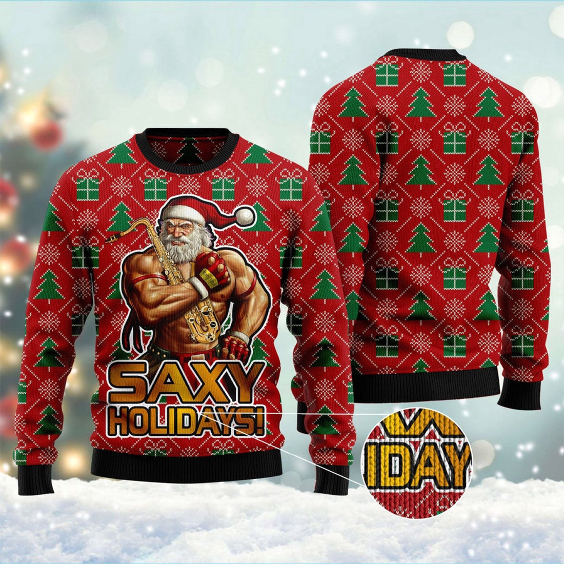 FUNSTUFFPRINT Saxy Holidays Ugly Christmas Sweater, Christmas Sweater, Ugly Sweater, Funny Xmas Sweaters Ugly Sweater