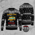 FUNSTUFFPRINT School Bus All Day Ugly Christmas Sweater, Christmas Sweater, Ugly Sweater, Funny Xmas Sweaters Ugly Sweater