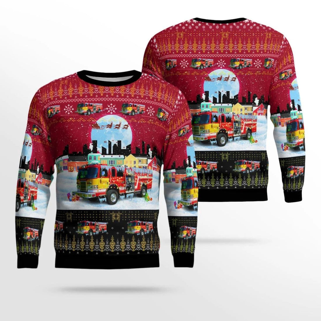 FUNSTUFFPRINT Schooley's Mountain Fire Co.3, Long Valley, NJ Christmas AOP Ugly Sweater - Gifts For Firefighters In Long Valley, NJ Ugly Sweater
