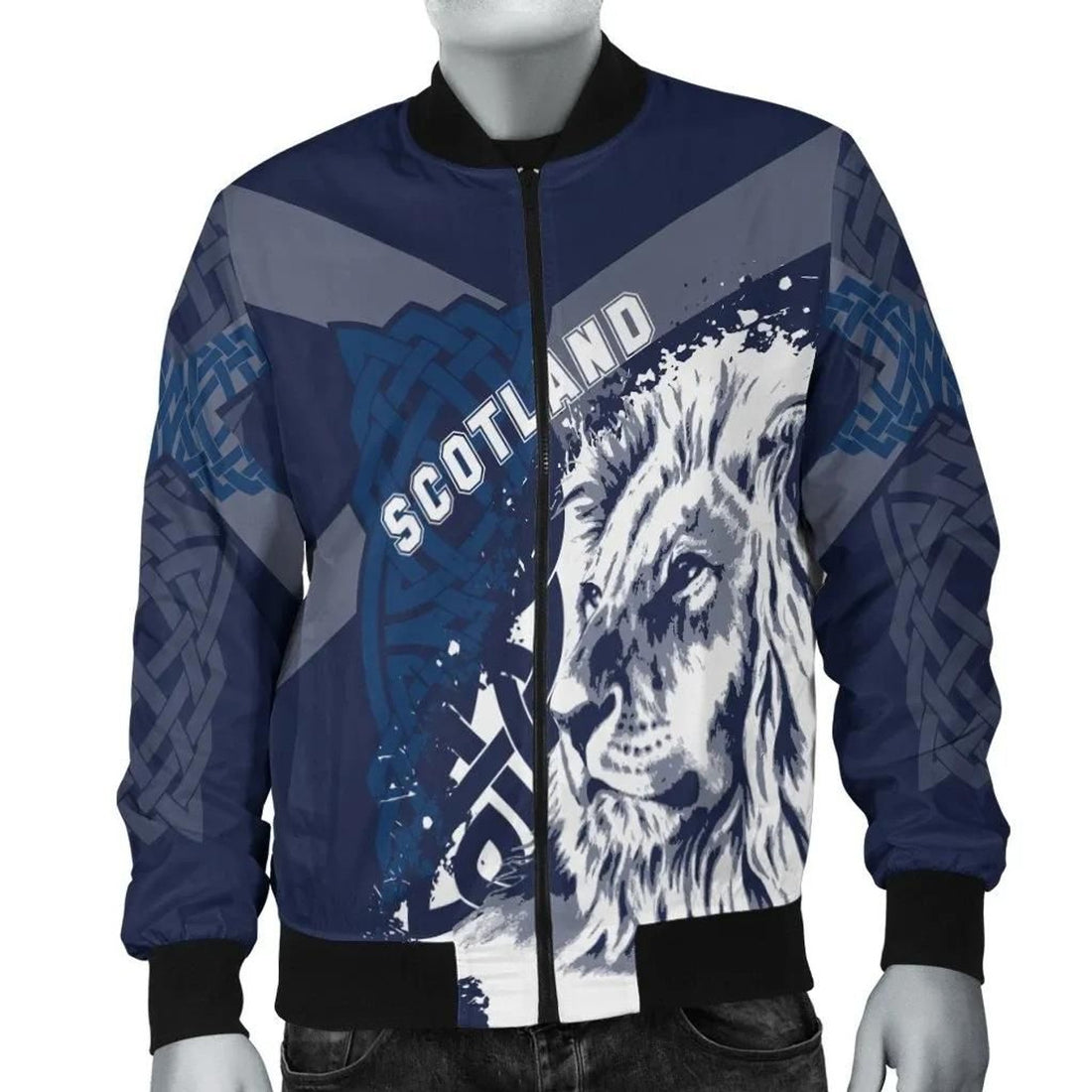FUNSTUFFPRINT Scotland Celtic Men's Bomber Jacket - Cross Celt Lion - 3D Bomber Jacket