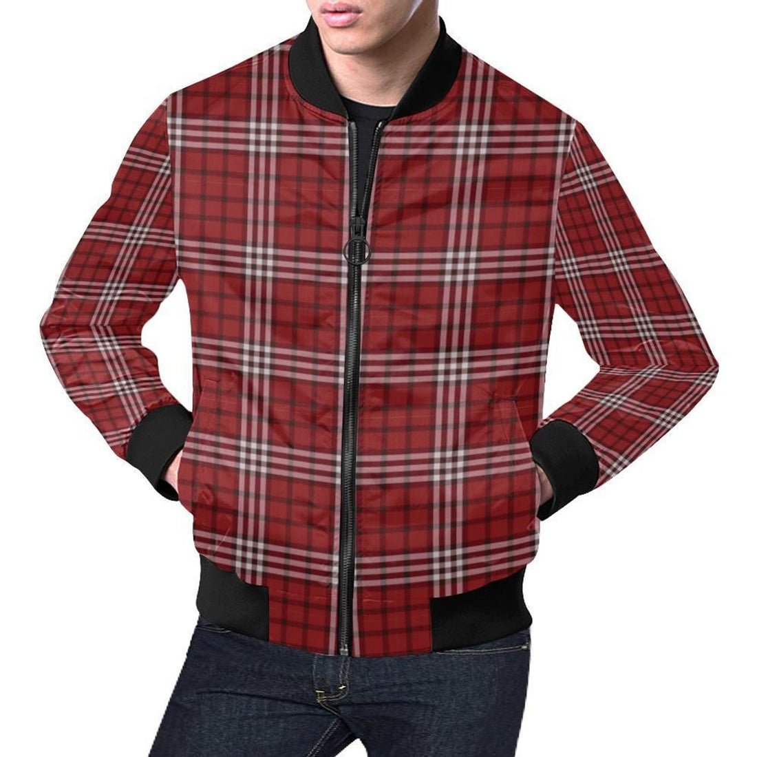 FUNSTUFFPRINT Scottish Tartan Royal Stewart Red Plaids Mens 3D Bomber Jacket
