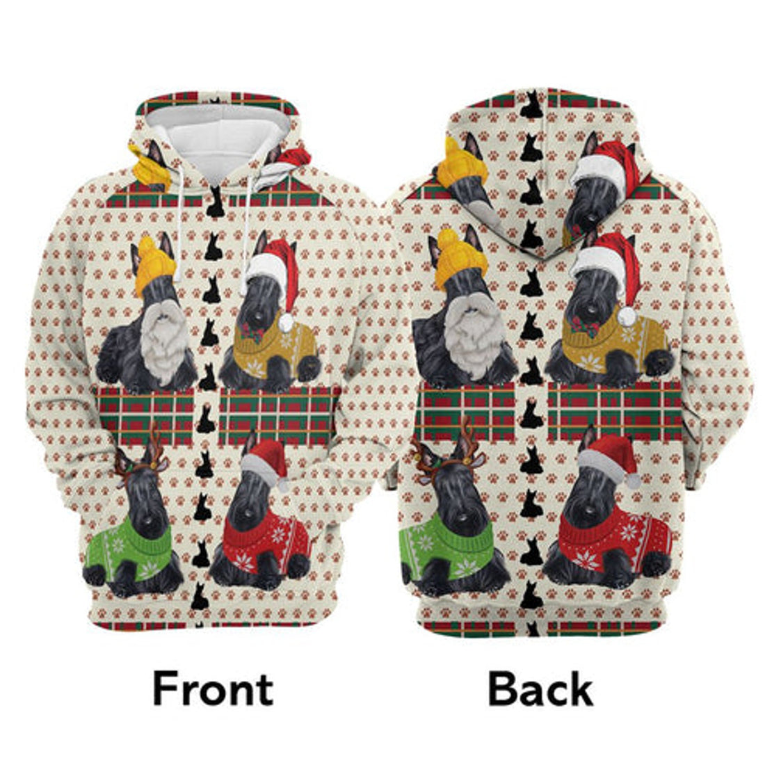 FUNSTUFFPRINT 3D Scottish Terrier Christmas All Over 3D Hoodie and Zip Hoodie