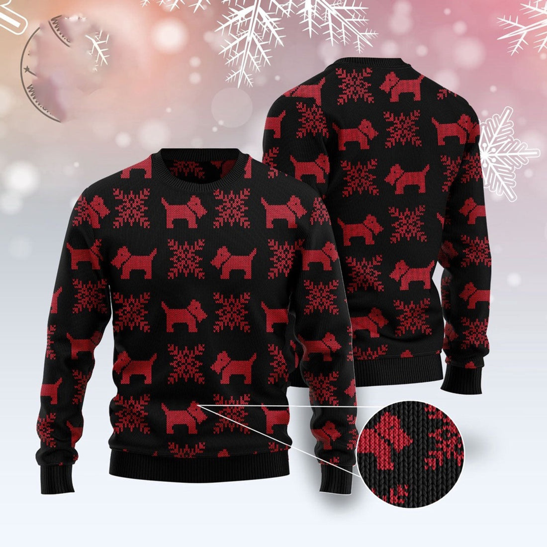FUNSTUFFPRINT Scottish Terrier Christmas Pattern Ugly Christmas Sweater, Christmas Sweater, Ugly Sweater, Funny Xmas Sweaters Ugly Sweater