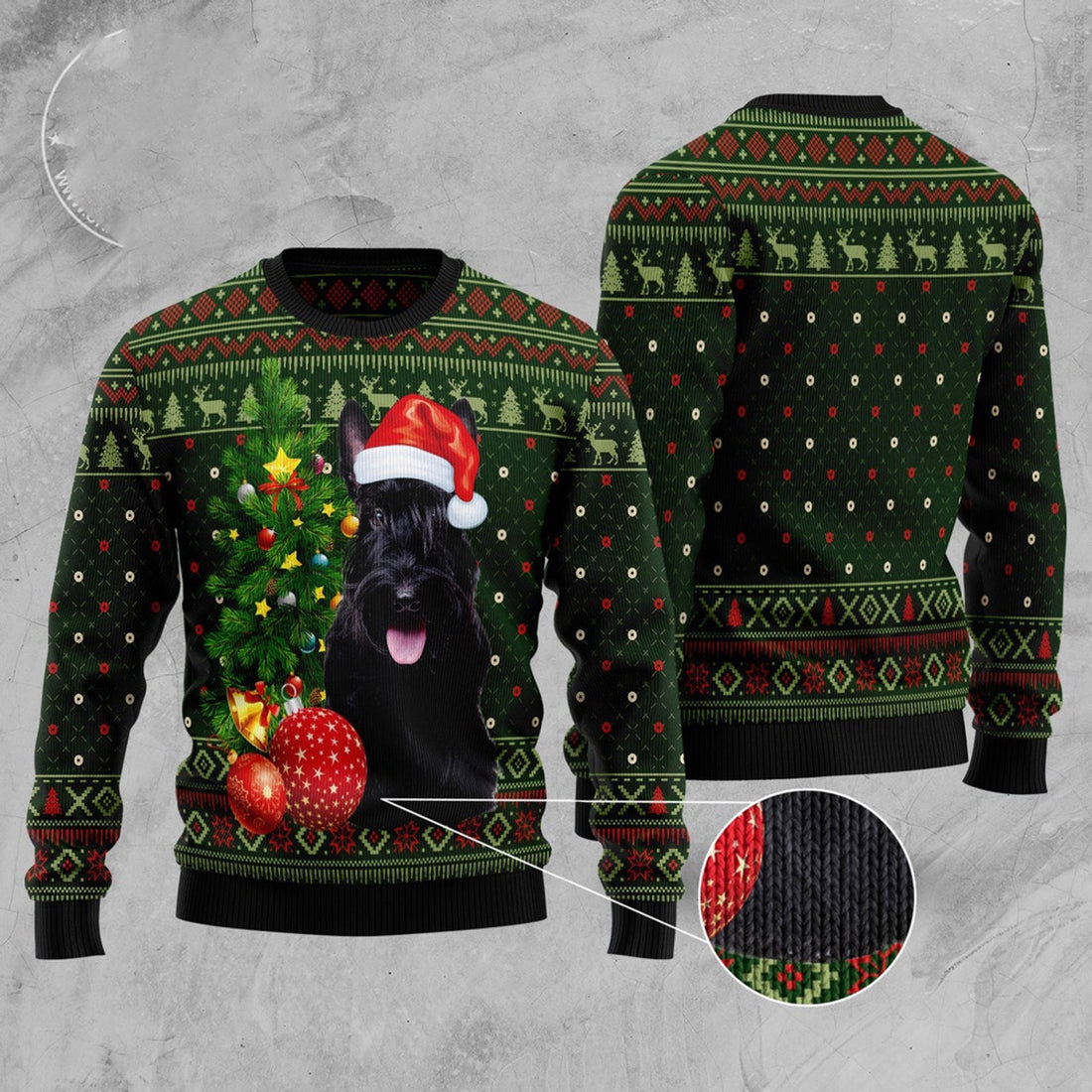 FUNSTUFFPRINT Scottish Terrier Cute Christmas Ugly Christmas Sweater, Christmas Sweater, Ugly Sweater, Funny Xmas Sweaters Ugly Sweater
