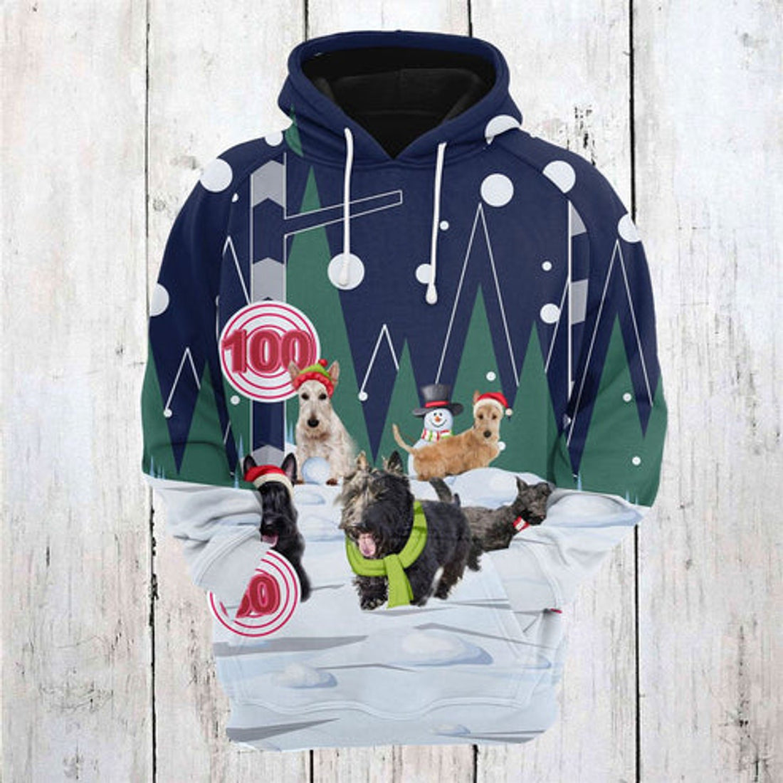 FUNSTUFFPRINT 3D Scottish Terrier Playing Christmas All Over 3D Hoodie and Zip Hoodie