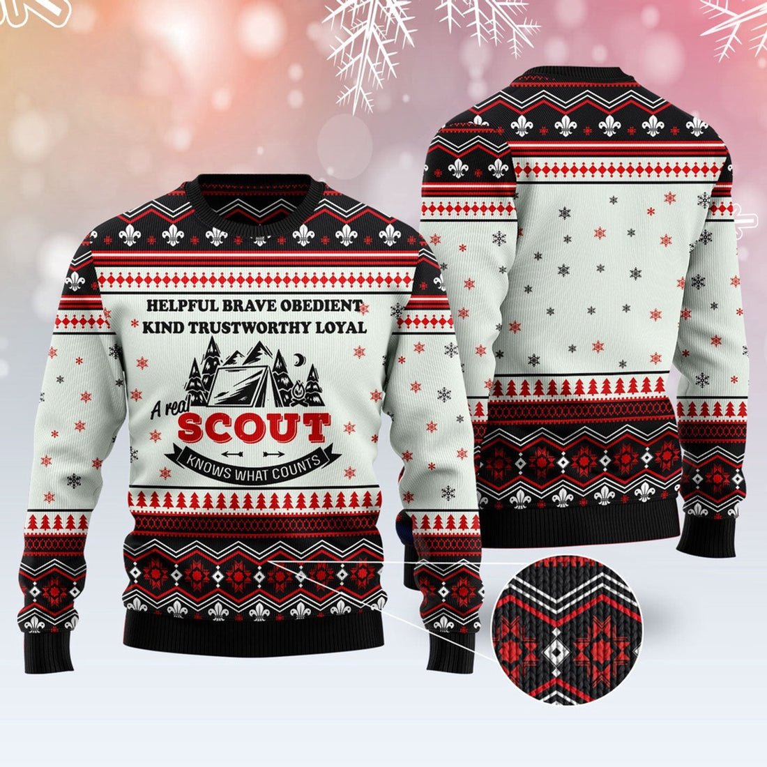 FUNSTUFFPRINT Scout Knows What Counts Ugly Christmas Sweater, Christmas Sweater, Ugly Sweater, Funny Xmas Sweaters Ugly Sweater