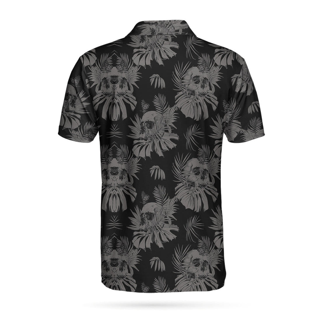 Seamless Skull Goth Polo Shirt, Black Floral Skull Pattern Polo Shirt, Best Gothic Shirt For Men - Perfect Gift For Men, Golfer