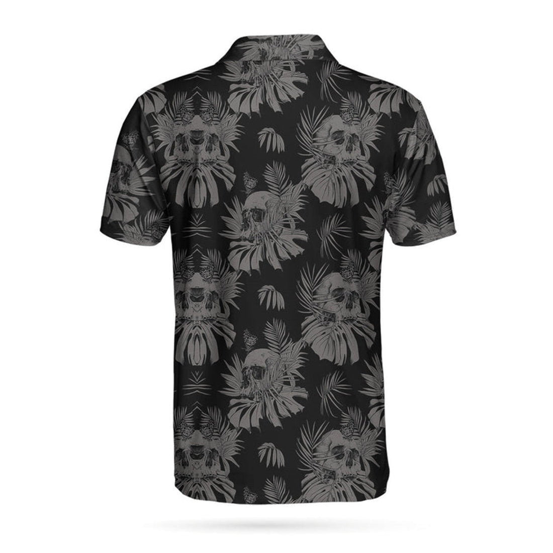 Seamless Skull Goth Polo Shirt, Black Floral Skull Pattern Polo Shirt, Best Gothic Shirt For Men