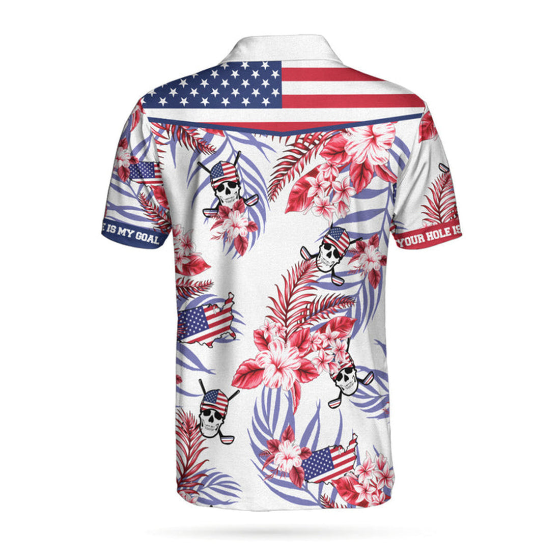 Seamless Tropical Pattern Golf Skull America V2 Polo Shirt, Texas Bluebonnet Golf Shirt For Men