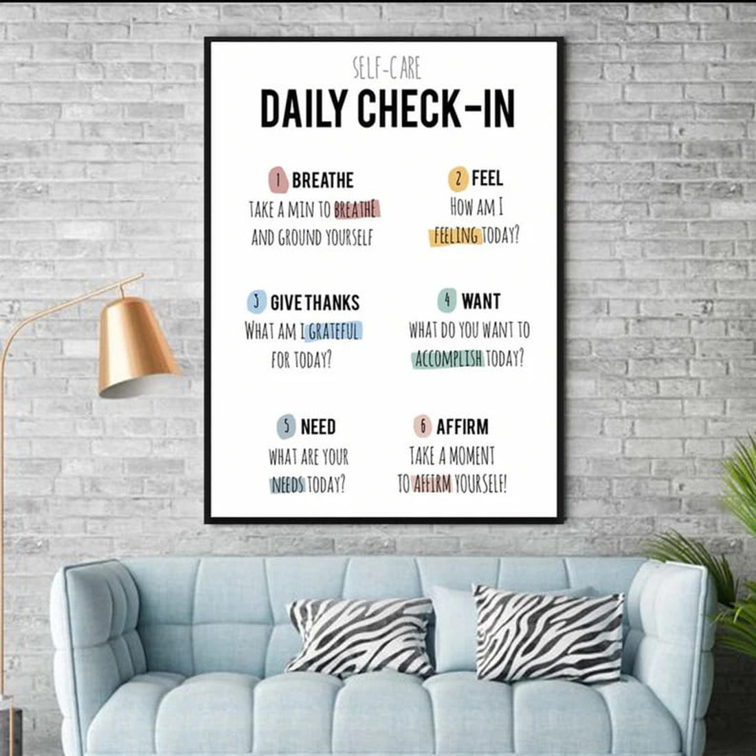 Self Care Dailly Check-In, Breathe Take A Min To Breathe And Ground Yourself, Feel How Am I Feeling Today Poster and Canvas