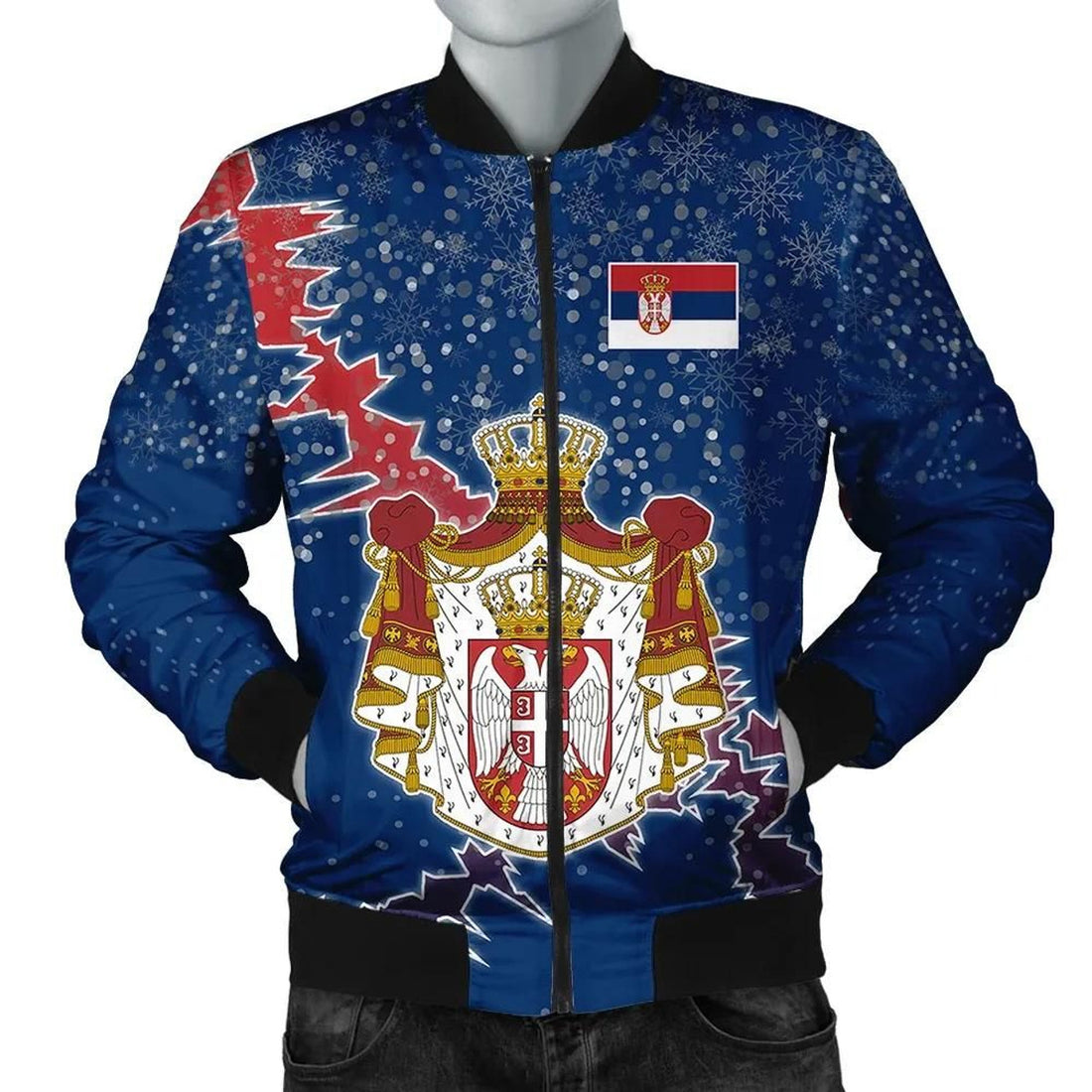 FUNSTUFFPRINT Serbia Christmas Coat Of Arms Men Bomber Jacket Style 3D Bomber Jacket