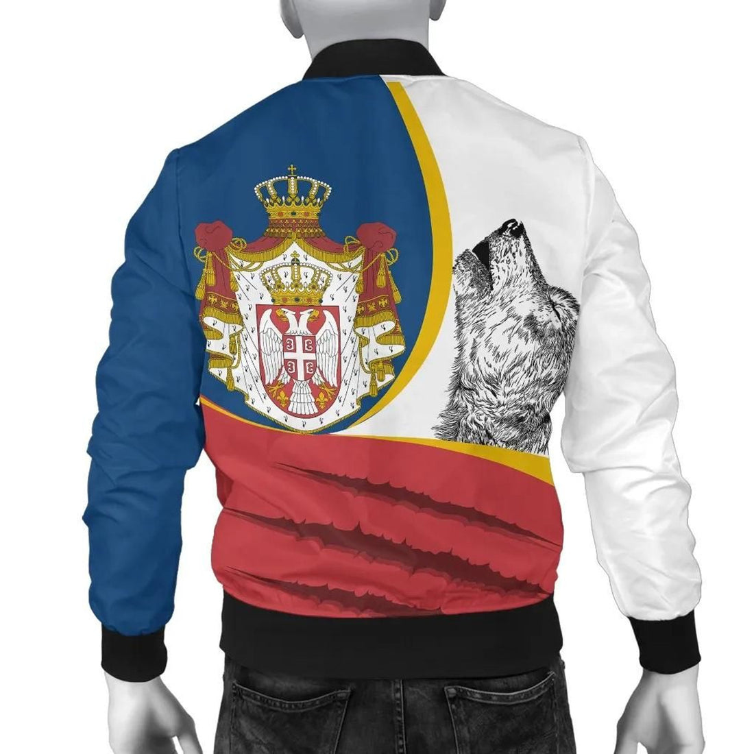 FUNSTUFFPRINT Serbia Men's Bomber Jacket - Flag of Serbia - 3D Bomber Jacket