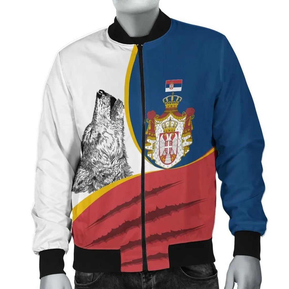 FUNSTUFFPRINT Serbia Men's Bomber Jacket - Flag of Serbia - 3D Bomber Jacket