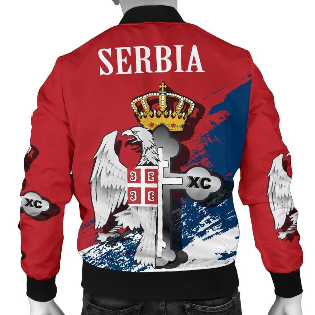 FUNSTUFFPRINT Serbia Men's Bomber Jacket - Serbian Eagle / Orthodox Cross 3D Bomber Jacket