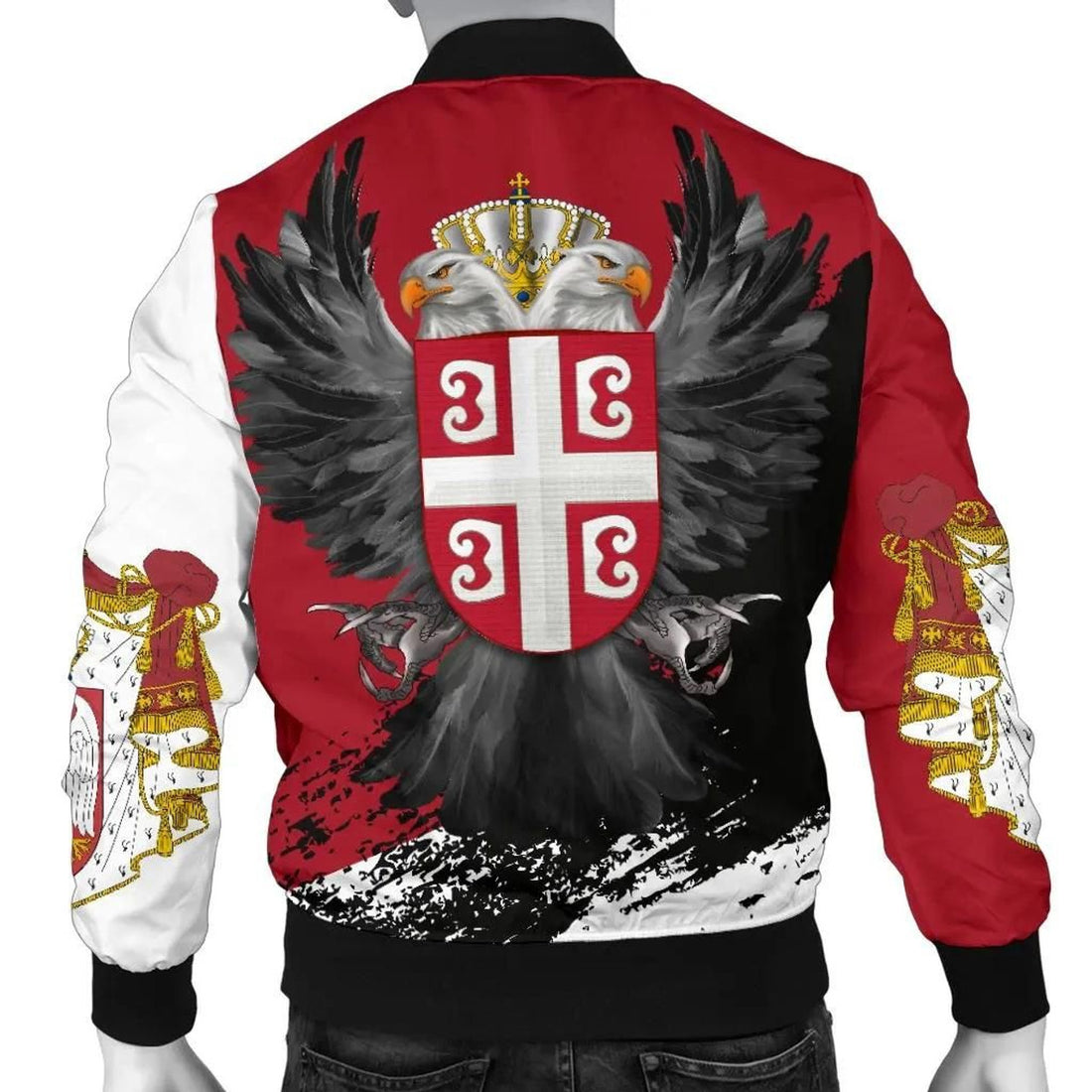 FUNSTUFFPRINT Serbia Men's Bomber Jacket - Serbian Eagle Tattoo 3D Bomber Jacket