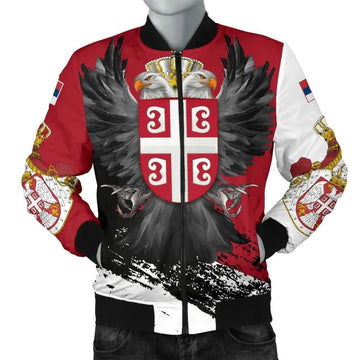 FUNSTUFFPRINT Serbia Men's Bomber Jacket - Serbian Eagle Tattoo 3D Bomber Jacket