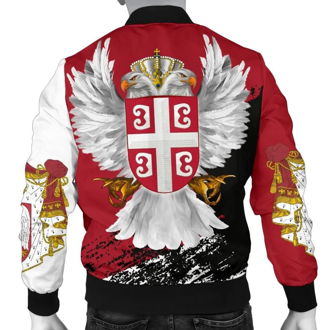 FUNSTUFFPRINT Serbia Men's Bomber Jacket - Serbian White Eagle 3D Bomber Jacket