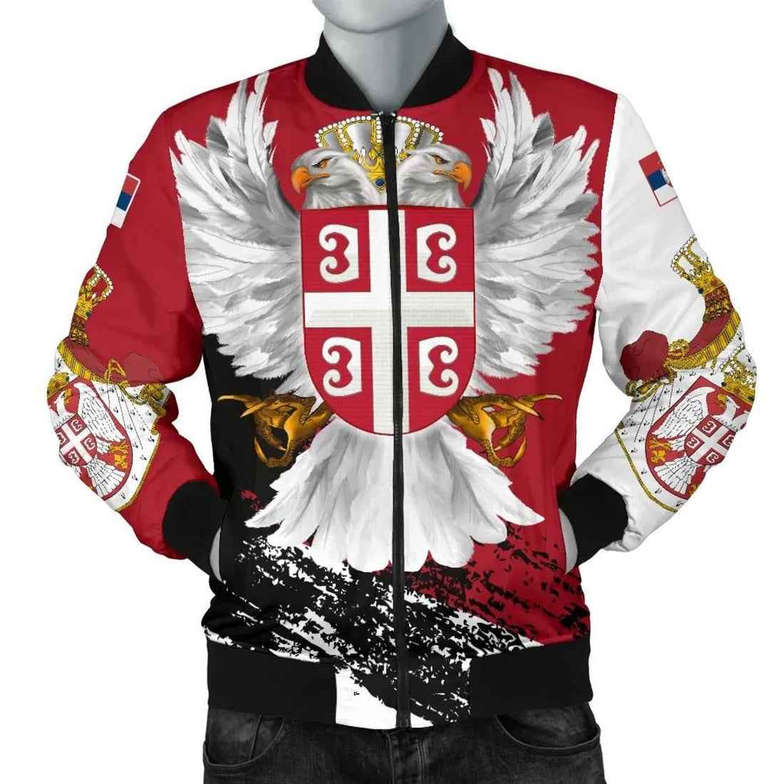 FUNSTUFFPRINT Serbia Men's Bomber Jacket - Serbian White Eagle 3D Bomber Jacket