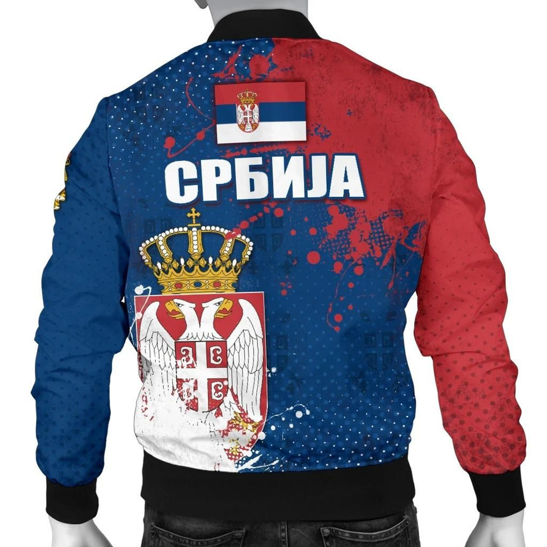 FUNSTUFFPRINT Serbia Men's Bomber Jacket - The Great Serbia (Serbian Language) - 3D Bomber Jacket