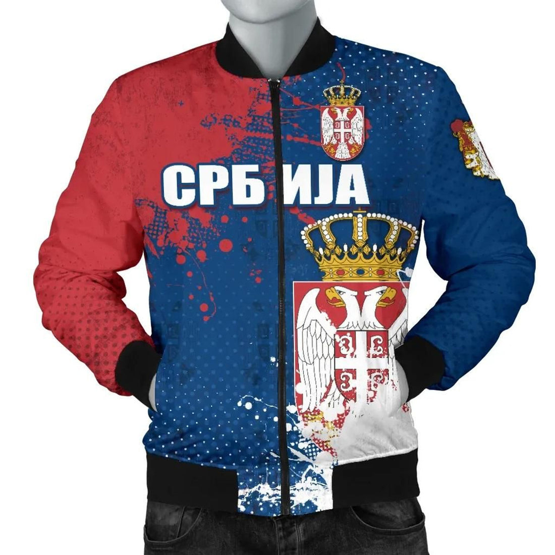 FUNSTUFFPRINT Serbia Men's Bomber Jacket - The Great Serbia (Serbian Language) - 3D Bomber Jacket