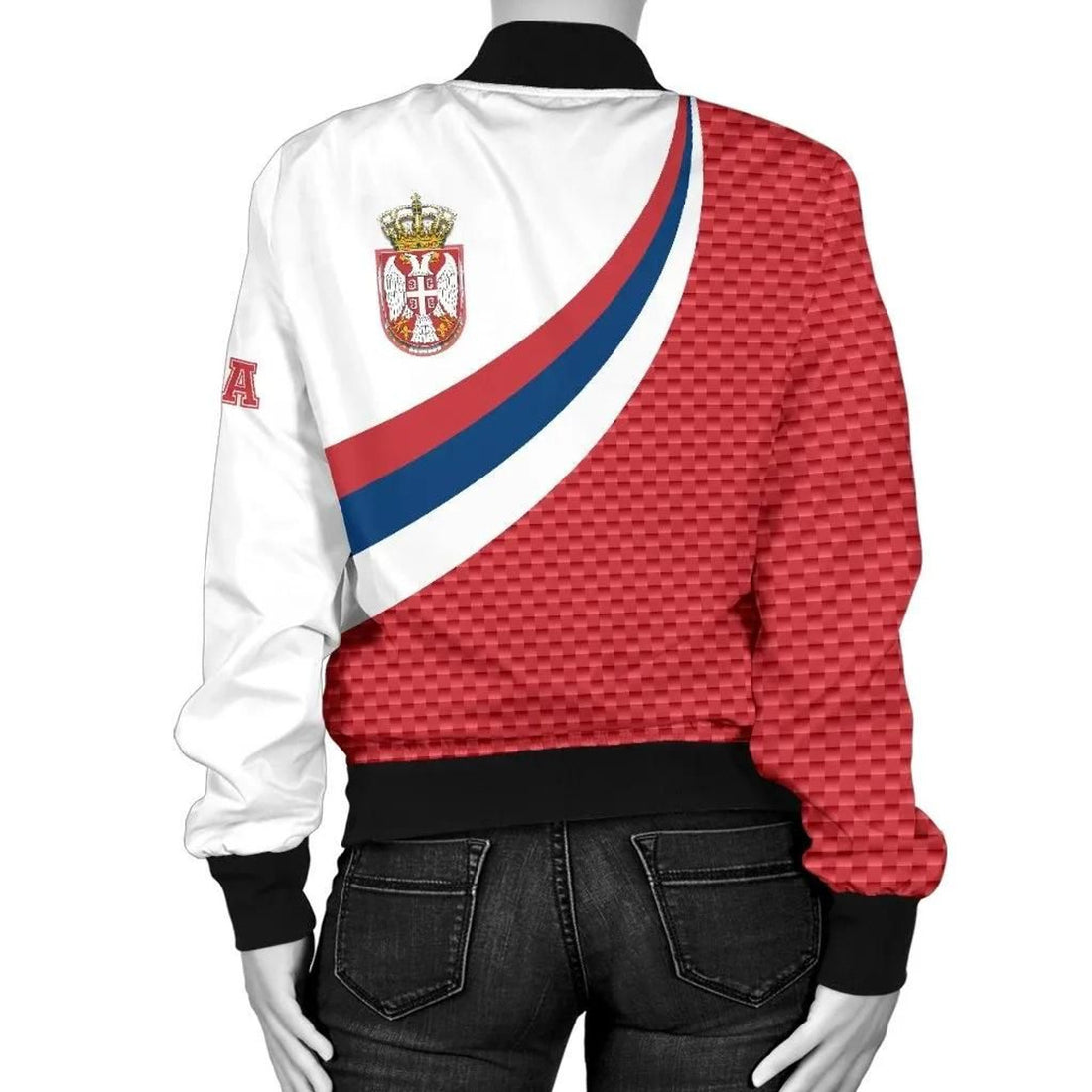 FUNSTUFFPRINT Serbia Women's Bomber Jacket - Serbia Flag (Red) - 3D Bomber Jacket