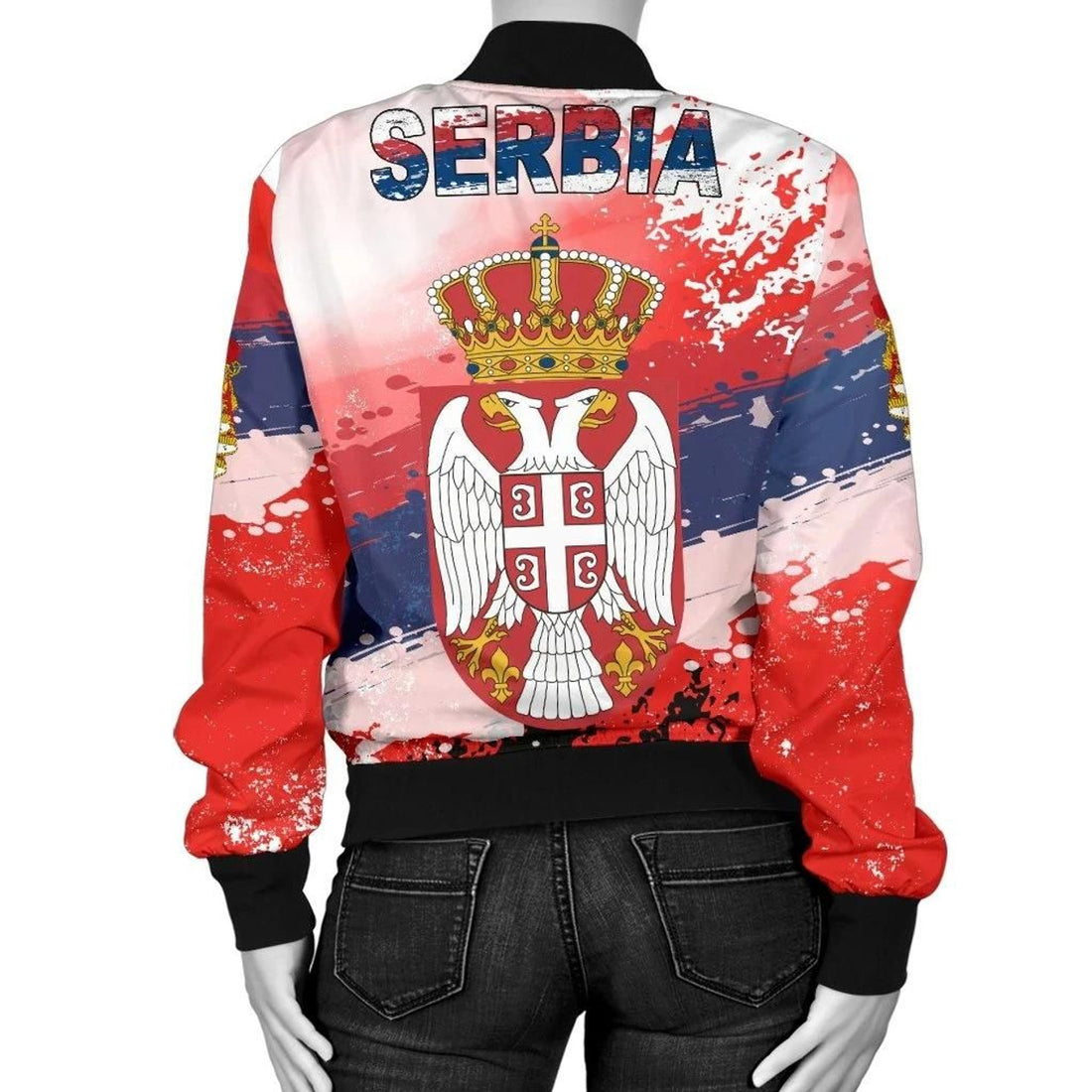 FUNSTUFFPRINT Serbia Women's Bomber Jacket - Serbia National Flag and Emblem 3D Bomber Jacket