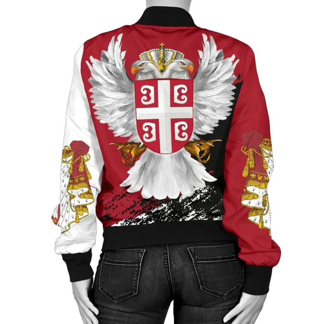 FUNSTUFFPRINT Serbia Women's Bomber Jacket - Serbian White Eagle 3D Bomber Jacket