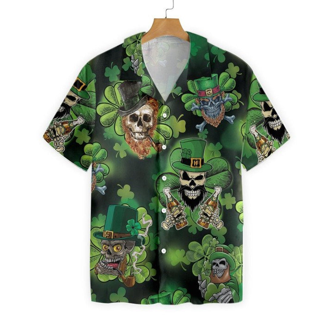 Shamrock Skull Hawaiian Shirt, St Patricks Day, Luck of the Irish, Aloha Shirt, Tropical Shirt, Men's Casual Shirt, Vacation