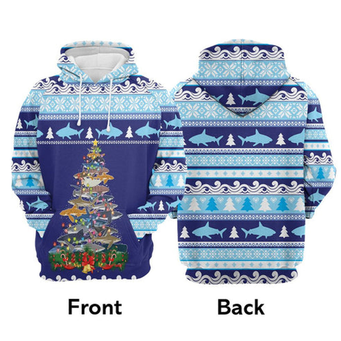 FUNSTUFFPRINT 3D Shark Christmas Tree All Over 3D Hoodie and Zip Hoodie