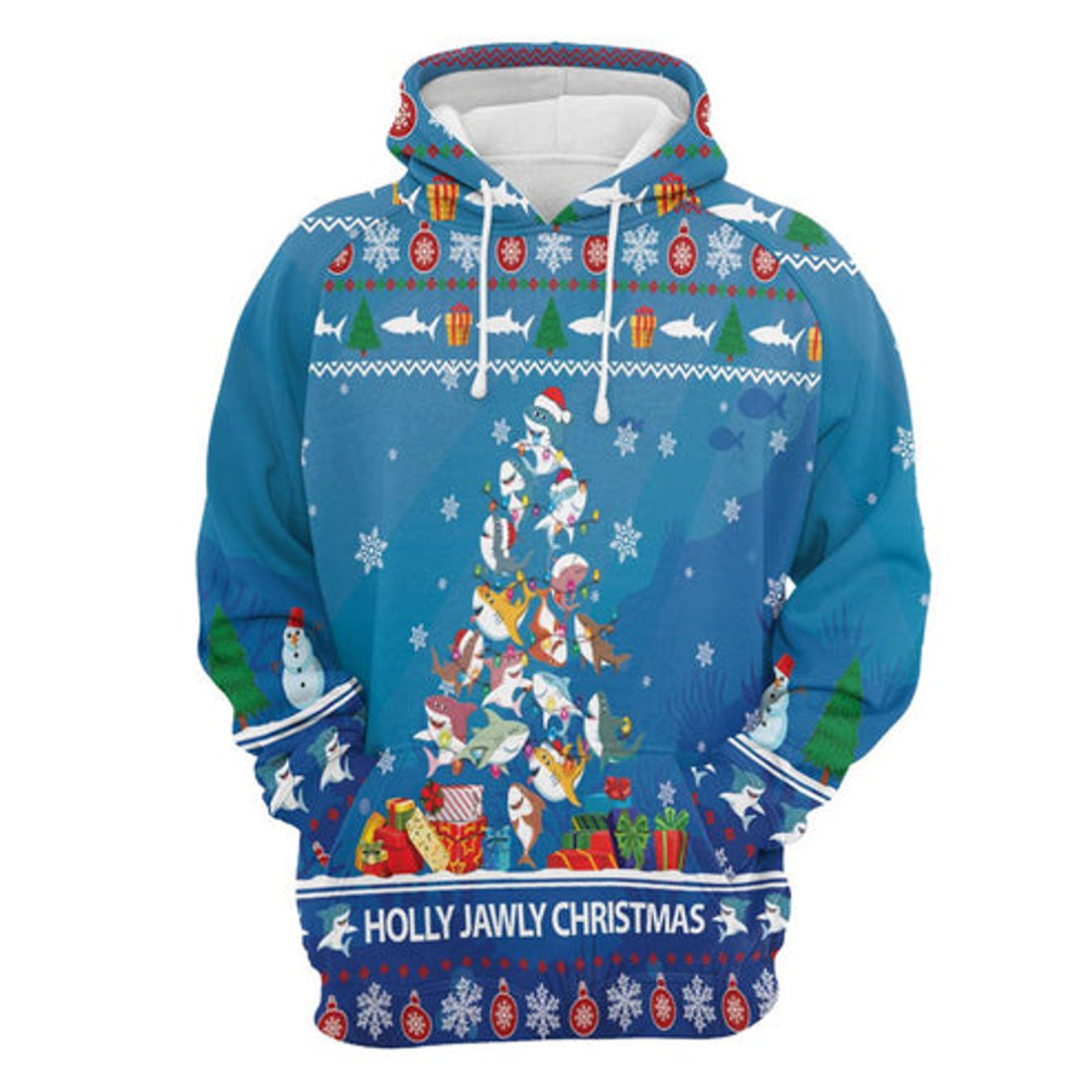 FUNSTUFFPRINT 3D Shark Holly Jawly Christmas All Over 3D Hoodie and Zip Hoodie