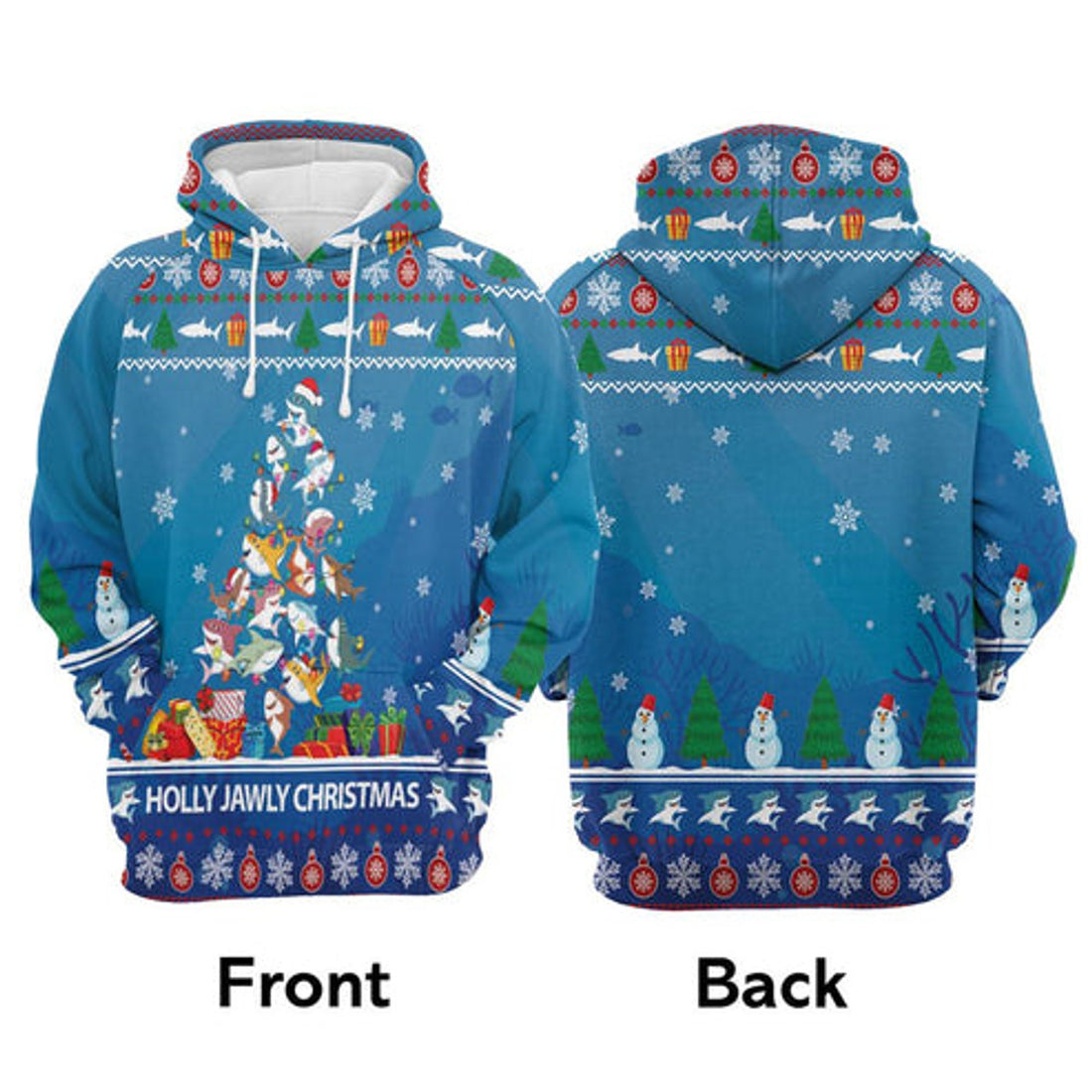 FUNSTUFFPRINT 3D Shark Holly Jawly Christmas All Over 3D Hoodie and Zip Hoodie