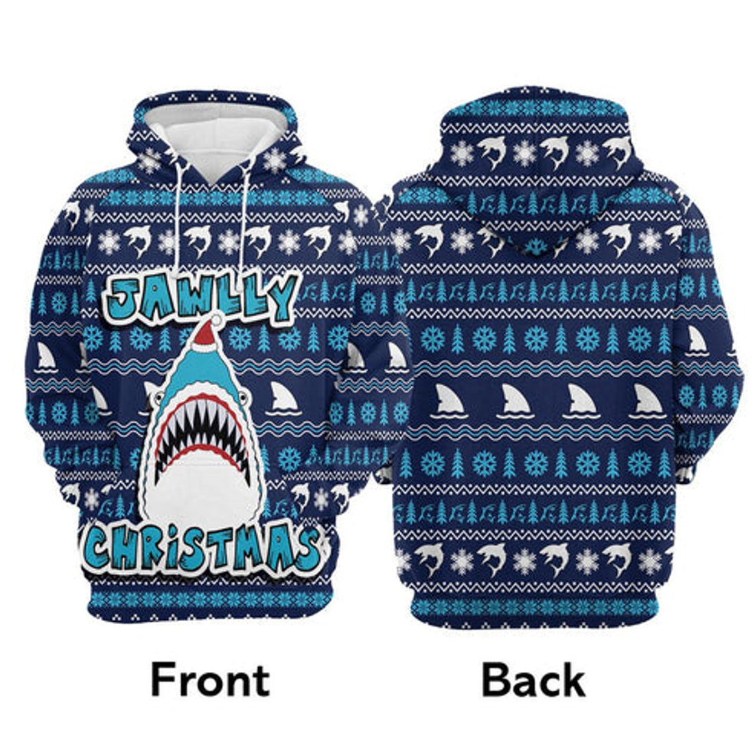 FUNSTUFFPRINT 3D Shark Jawlly Christmas All Over 3D Hoodie and Zip Hoodie