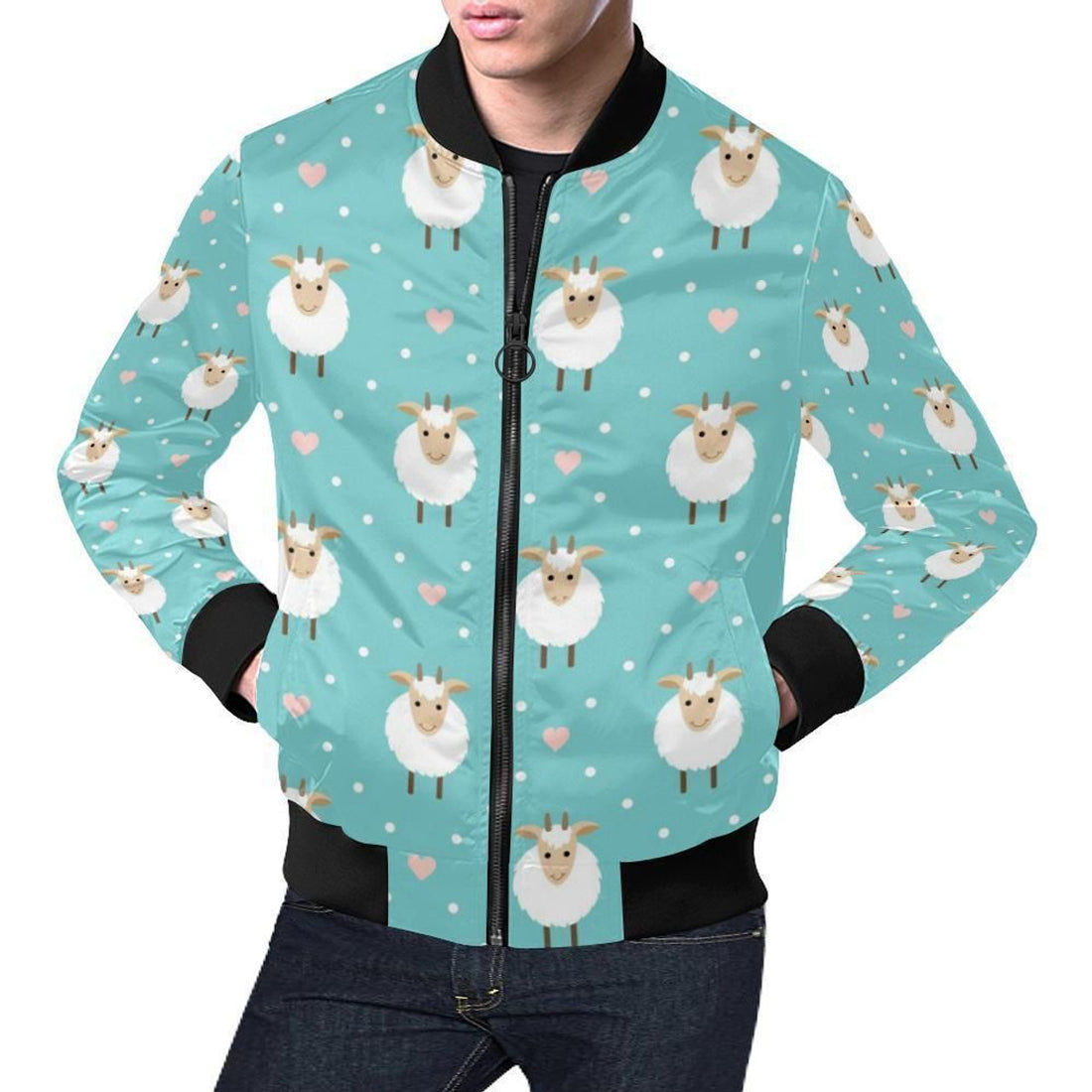 FUNSTUFFPRINT Sheep Goat Pattern Print Mens 3D Bomber Jacket
